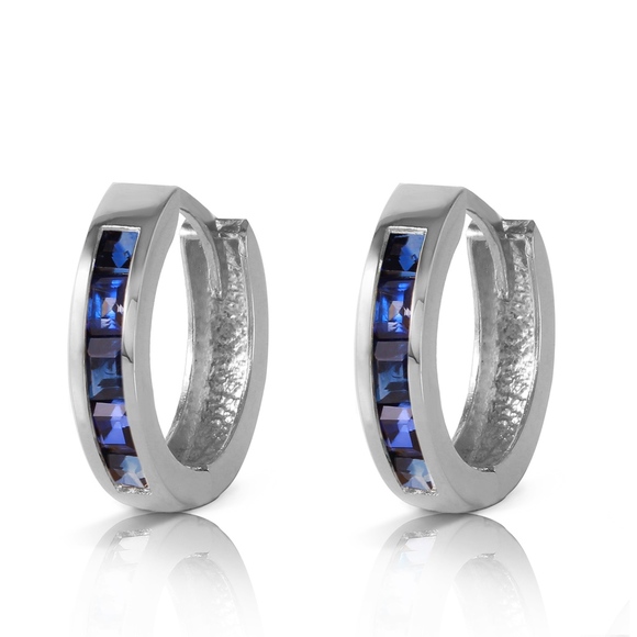 14K SOLID GOLD HOOP HUGGIE EARRING WITH SAPPHIRES